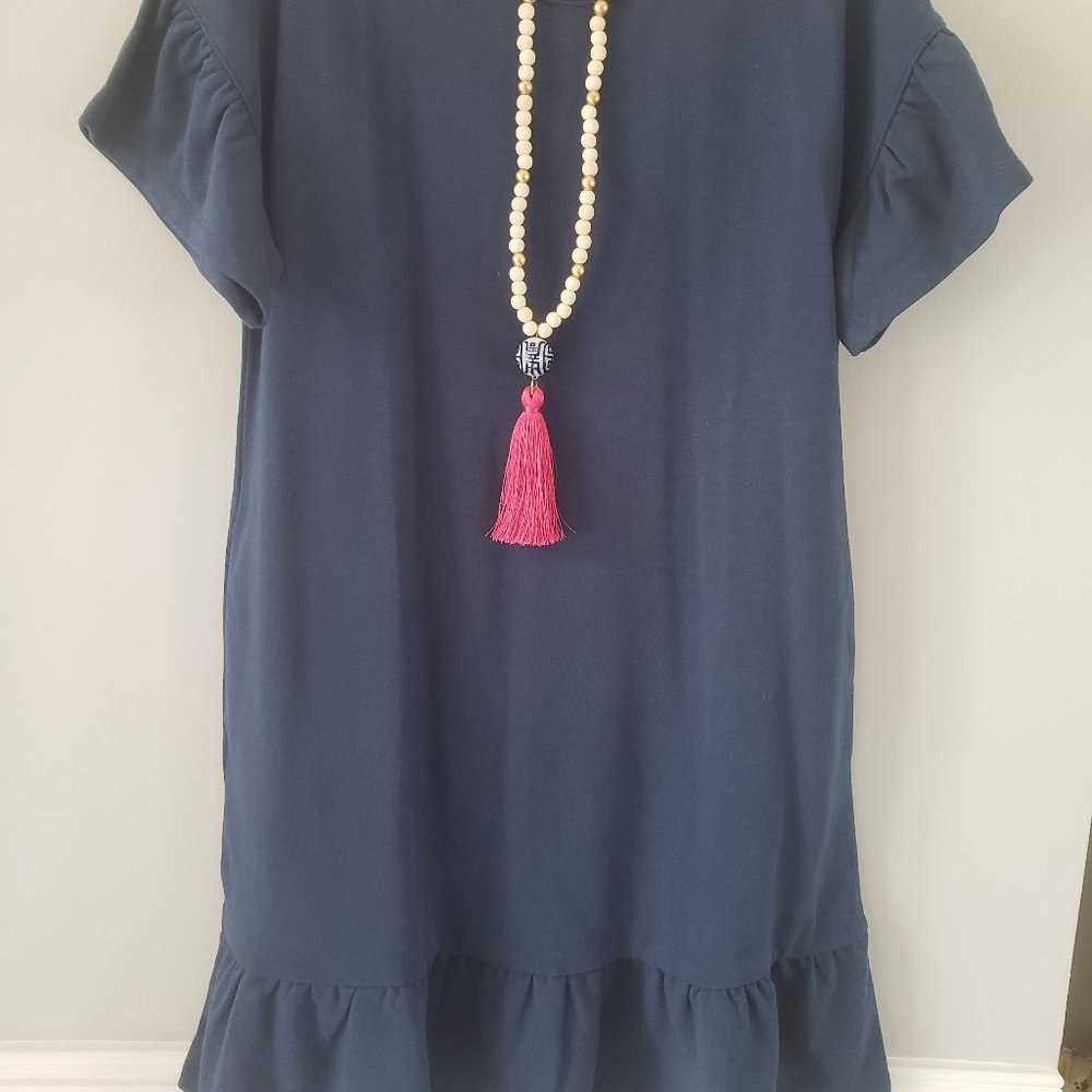 NEW WITH TAGS LOFT Jersey Knit Ruffle Hem Dress in Navy - Size Large